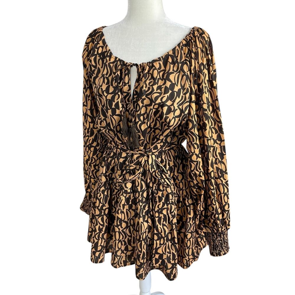 Charlie Holiday Cotton Mariana Mini Dress Tassels Tiered Brown Gold Sz 8 Chic - Picture 5 of 14